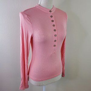 Abela Story + Co Womens Pink What A feeling Long Sleeve Henley